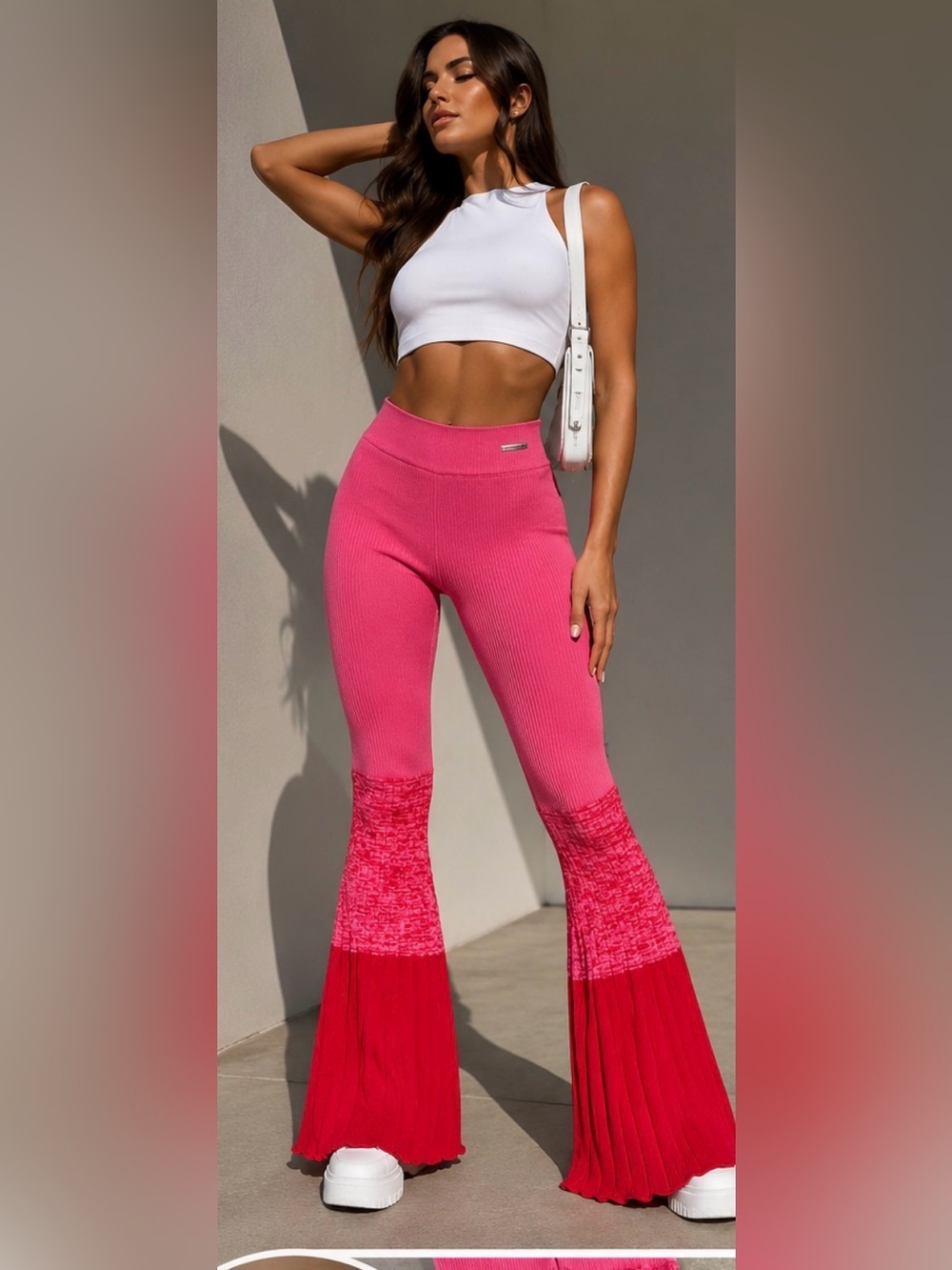 Manière De Voir Pink Ombre Ribbed Knit Bell Bottom Flare Pants Y2K Barbiecore M